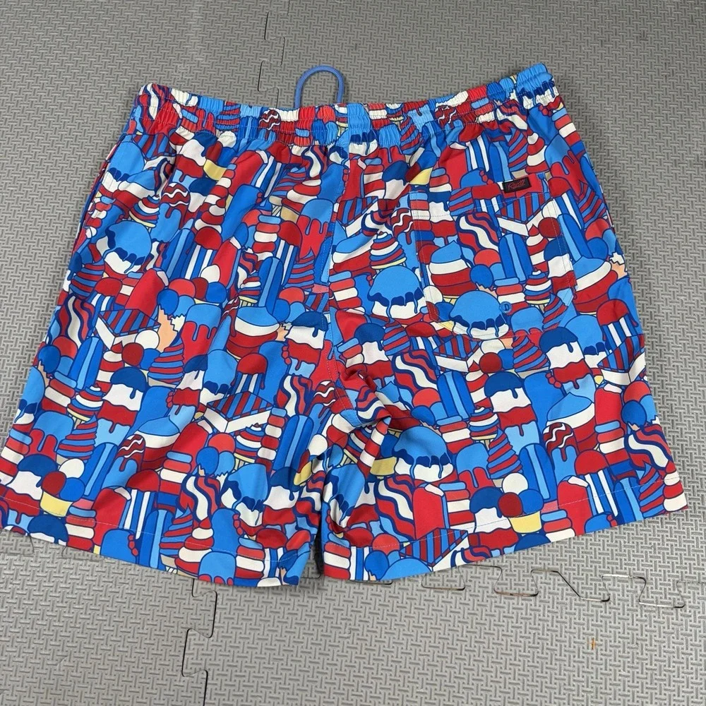 Rsvlts Board Shorts Sz L Red White Blue Ice Cream Unlined Swim Trunks EUC